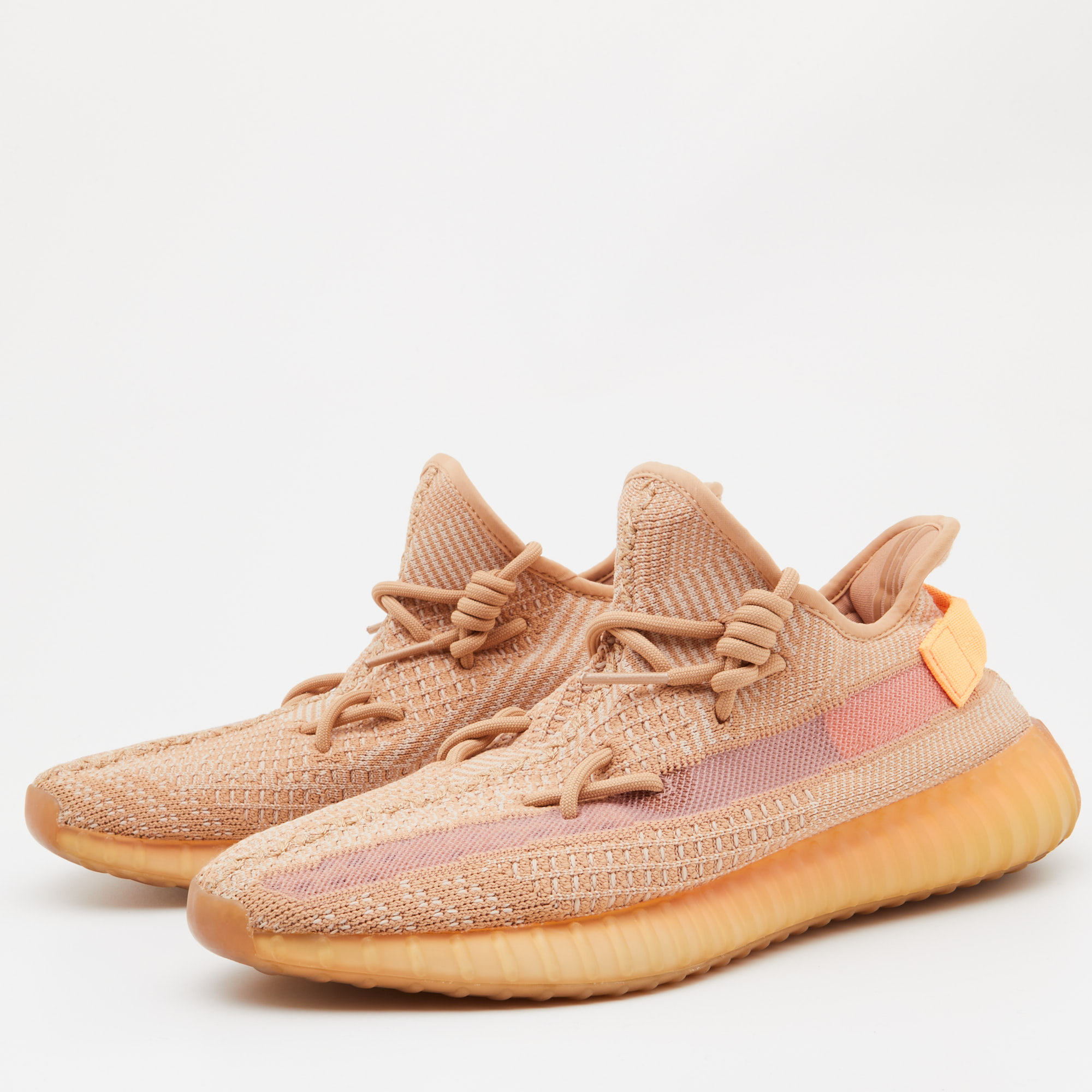 

Yeezy x Adidas Orange Knit Fabric Boost 350 V2 Clay Sneakers Size  1/3