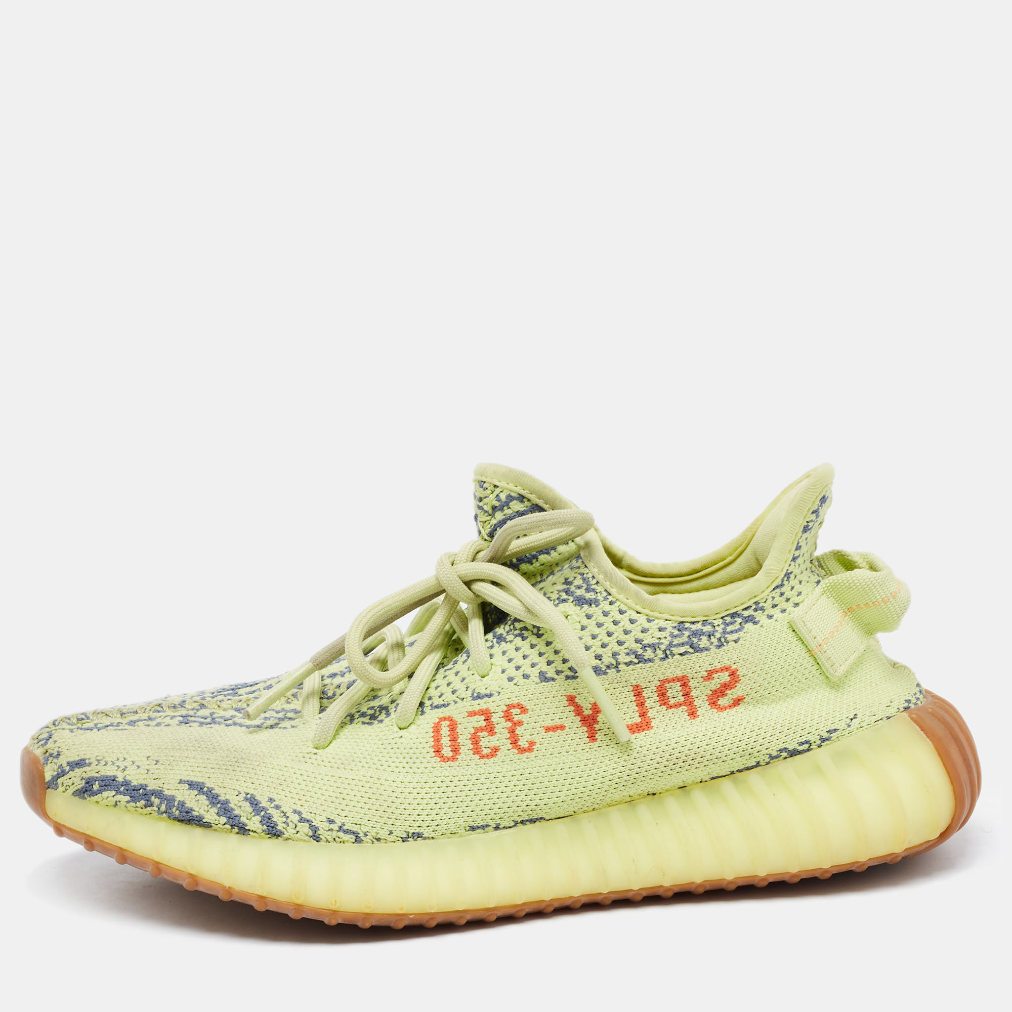 Yeezy x Adidas Neon Green Knit Fabric Boost 350 V2 Glow Sneakers Size 40