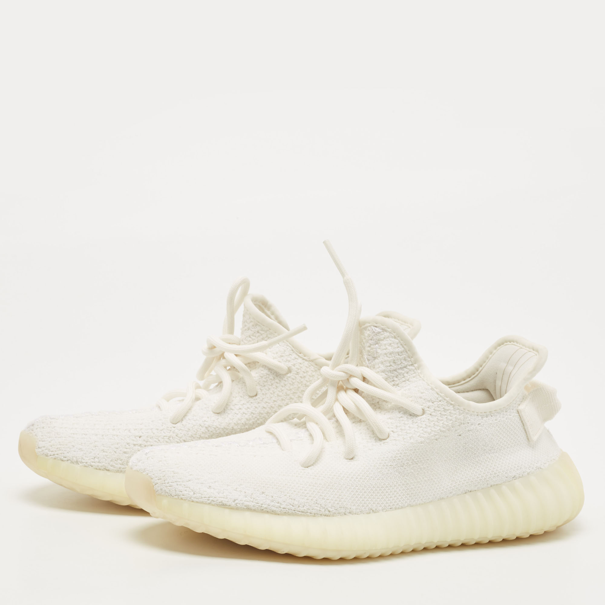 

Yeezy x Adidas Off White Knit Fabric Boost 350 V2 Triple White Sneakers Size 38 2/3