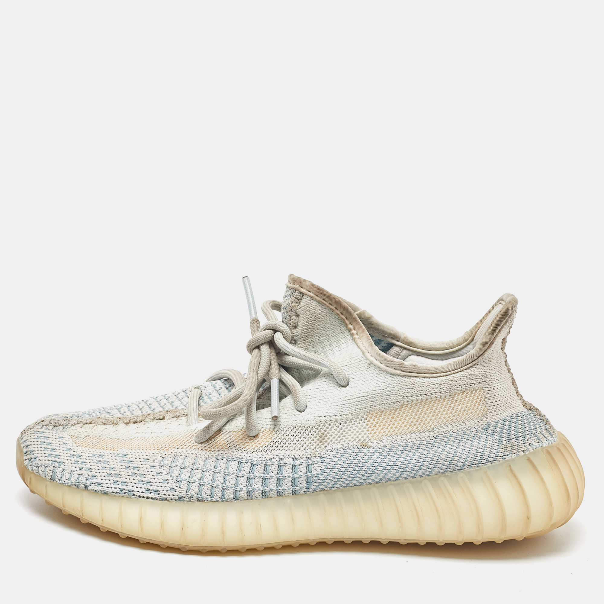 Pre-owned Yeezy X Adidas White/green Knit Fabric Boost 350 V2 Cloud White Non Reflective Sneakers Size 38 2/3