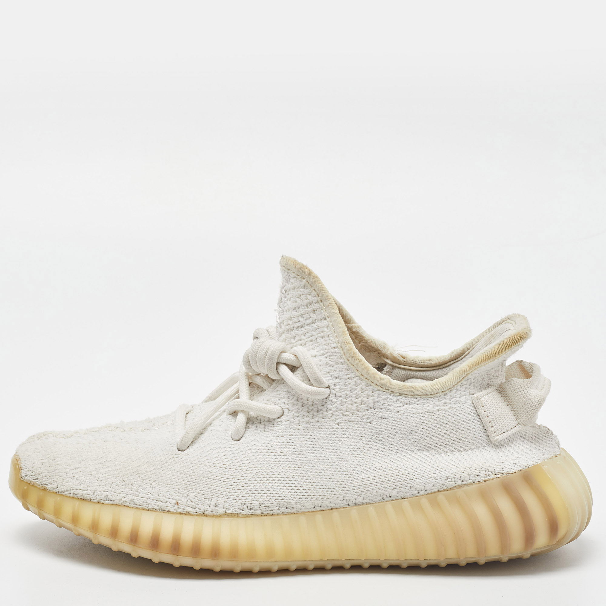 Pre-owned Yeezy X Adidas Cream Knit Fabric Boost 350 V2 Cream Sneakers Size 38 2/3