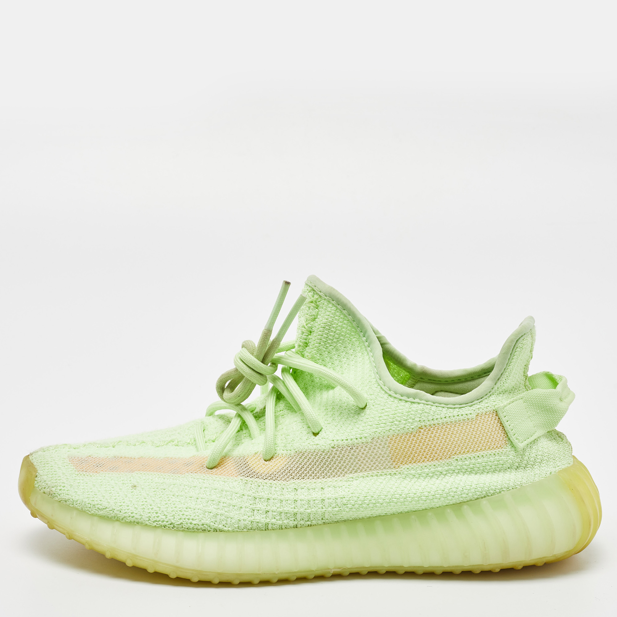 Pre-owned Yeezy X Adidas Green Knit Fabric Boost 350 V2 "gid' Glow Trainers Size 40 2/3