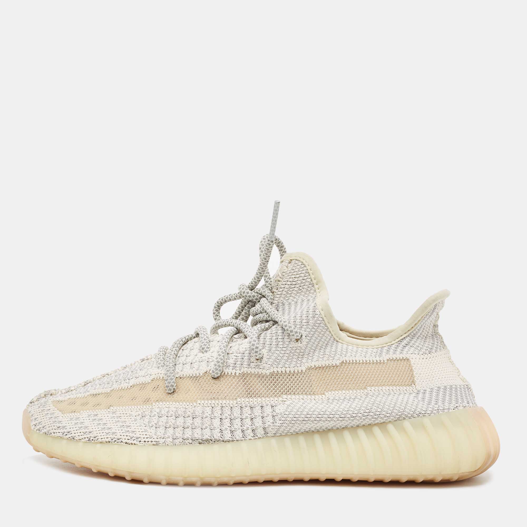 Pre-owned Yeezy X Adidas Two Tone Knit Fabric Boost 350 V2 Lundmark Sneakers Size 41 1/3 In Grey