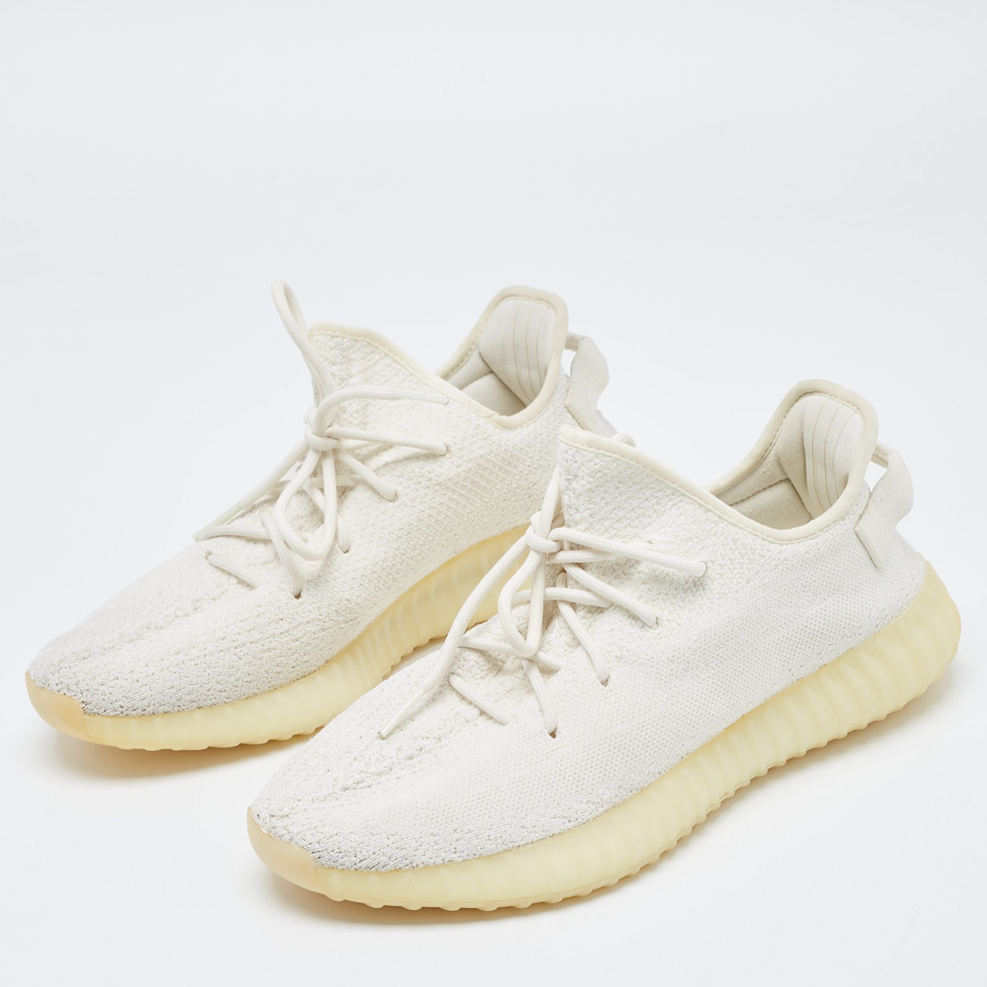 

Yeezy x Adidas White Knit Fabric Boost 350 V2 Cream Sneakers Size