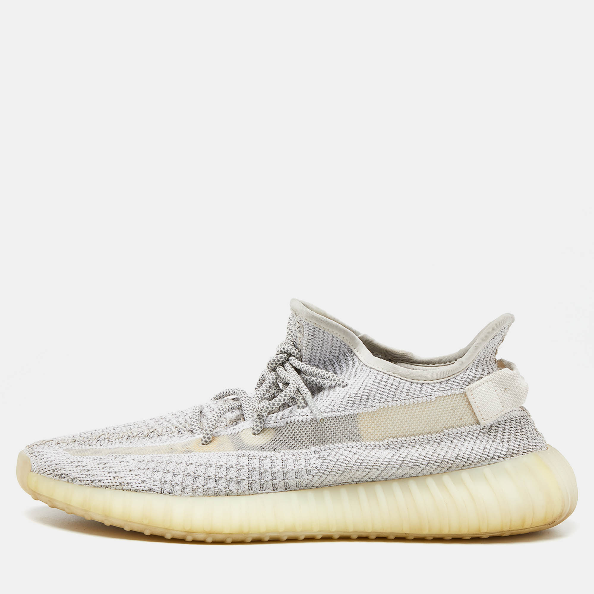 

Yeezy x Adidas White/Grey Knit Fabric Boost 350 V2 Static Reflective Sneakers Size