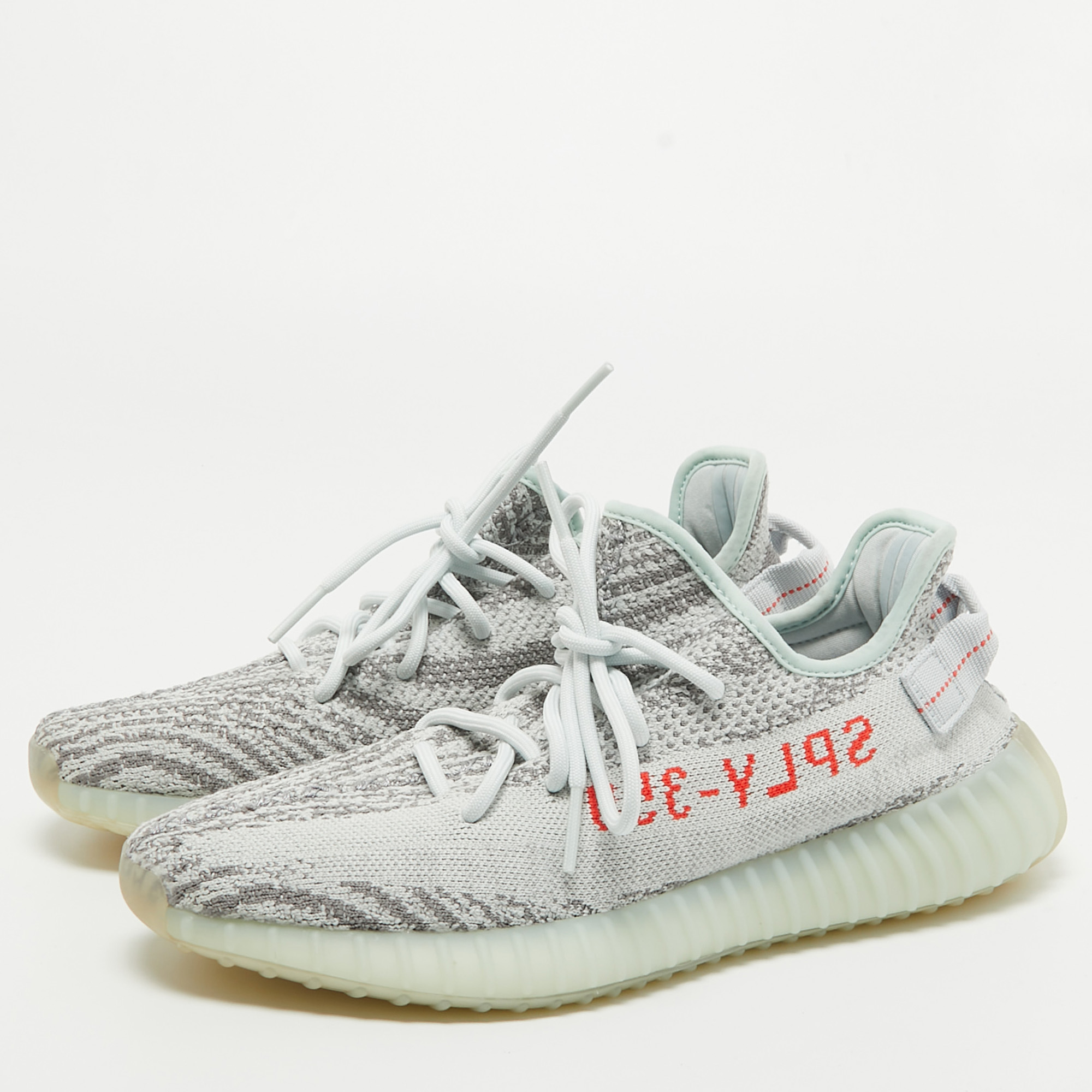 

Yeezy x Adidas Grey Knit Fabric Boost 350 V2 Blue Tint Sneakers Size 42 2/3