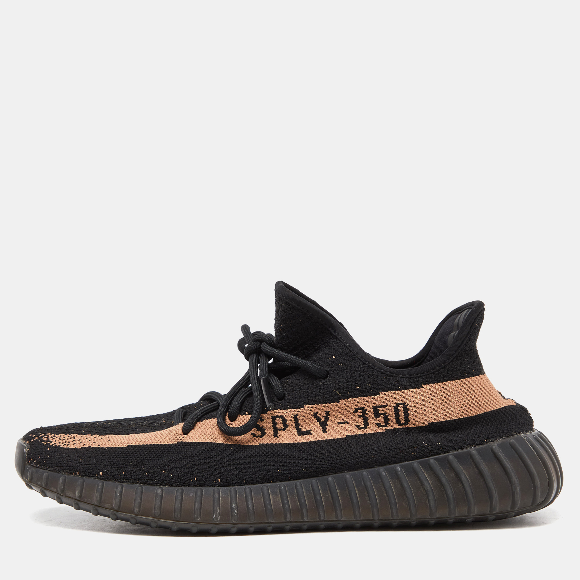 Pre-owned Yeezy X Adidas Black Knit Fabric Boost-350-v2-core-black Copper Trainers Size 44 1/3