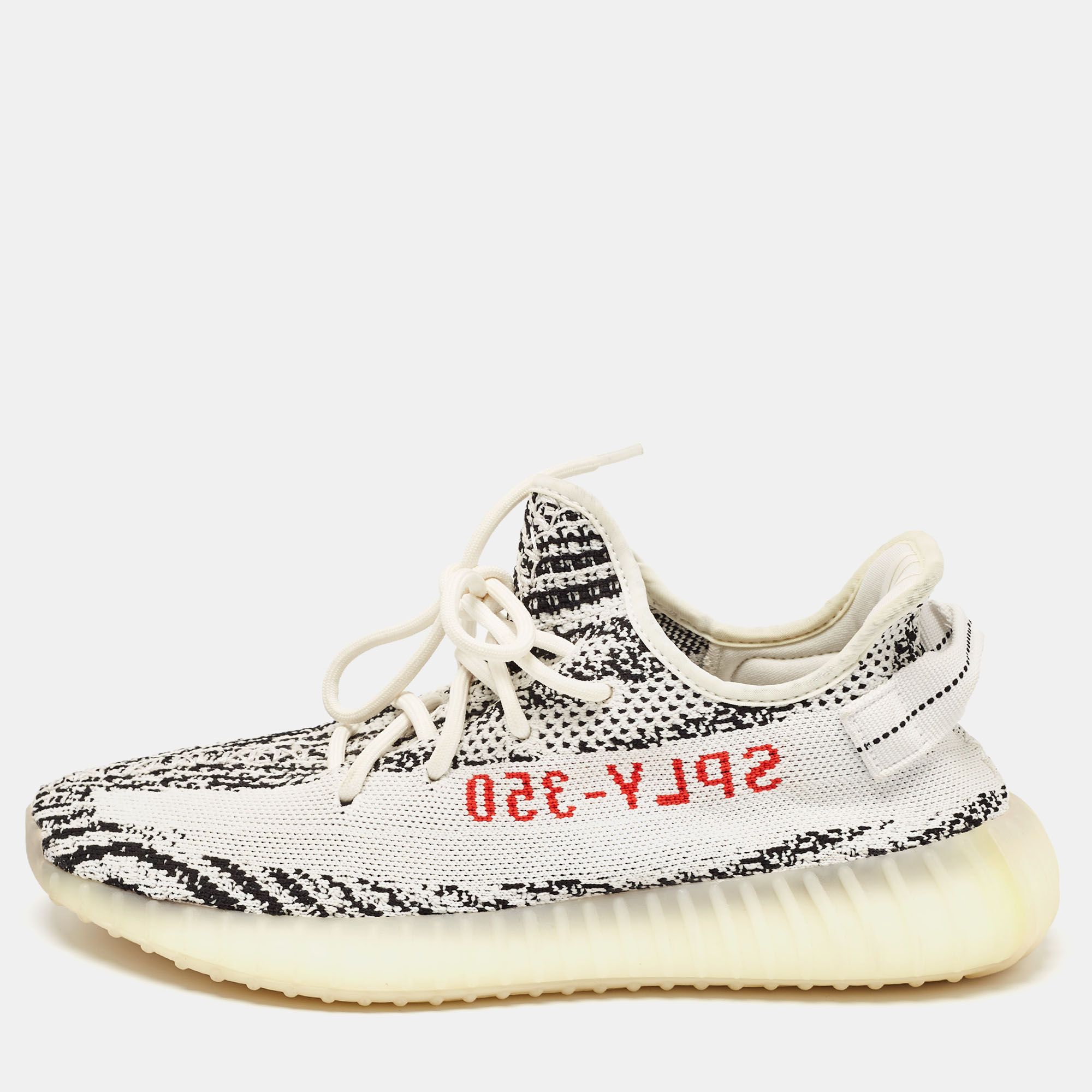 Pre-owned Yeezy X Adidas White/black Knit Fabric Boost 350 V2 Zebra Sneakers Size 43 1/3