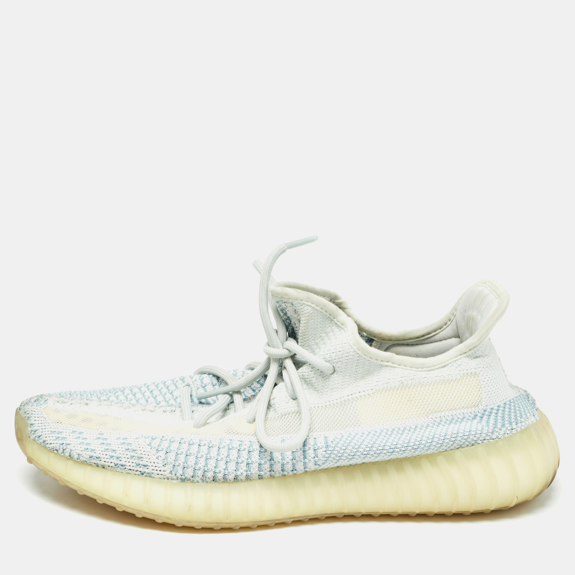 

Yeezy x Adidas White/Green Knit Fabric Boost 350 V2 Cloud White Non Reflective Sneakers Size, Grey