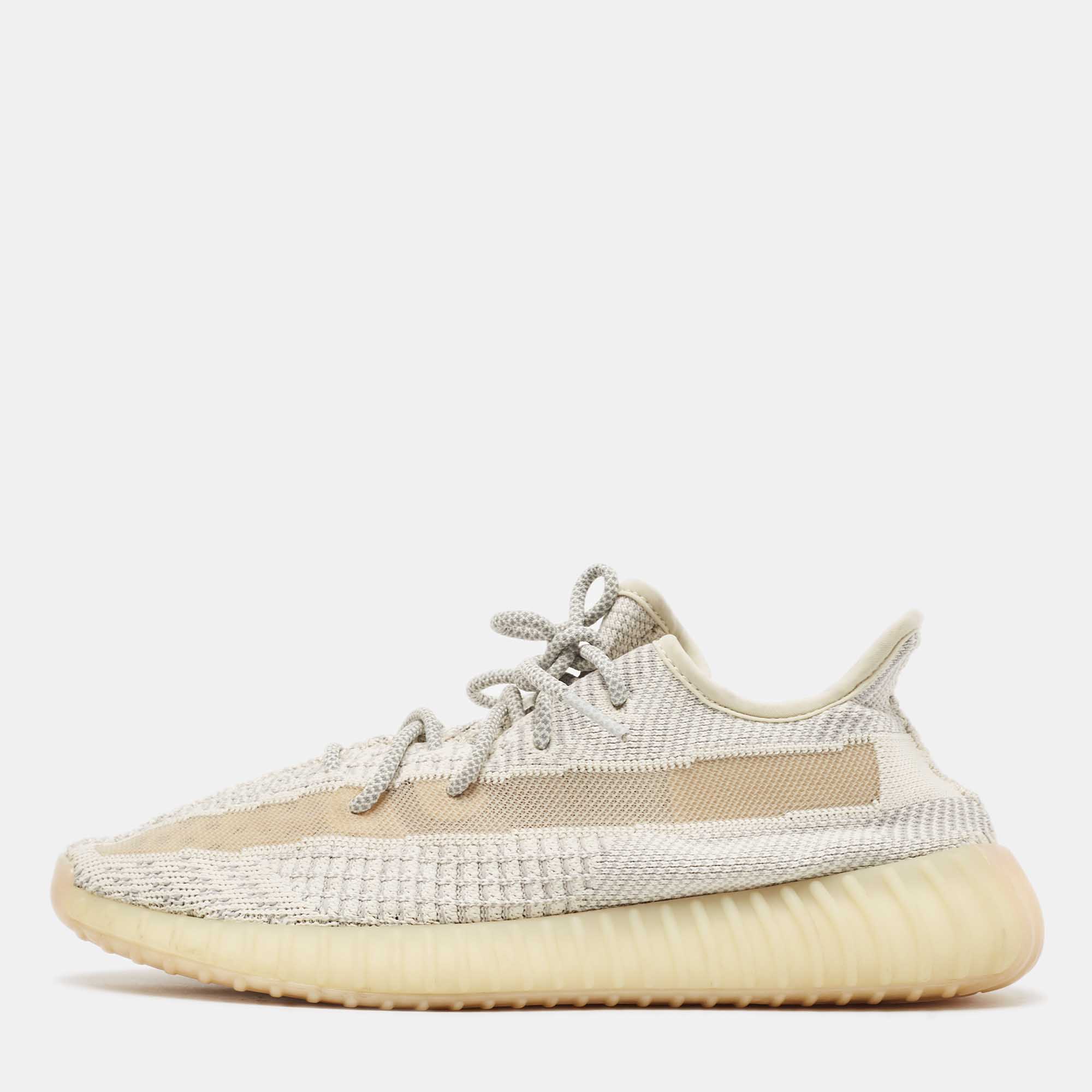 

Yeezy x Adidas White/Green Knit Fabric Boost 350 V2 Cloud White Reflective Sneakers Size  2/3, Grey