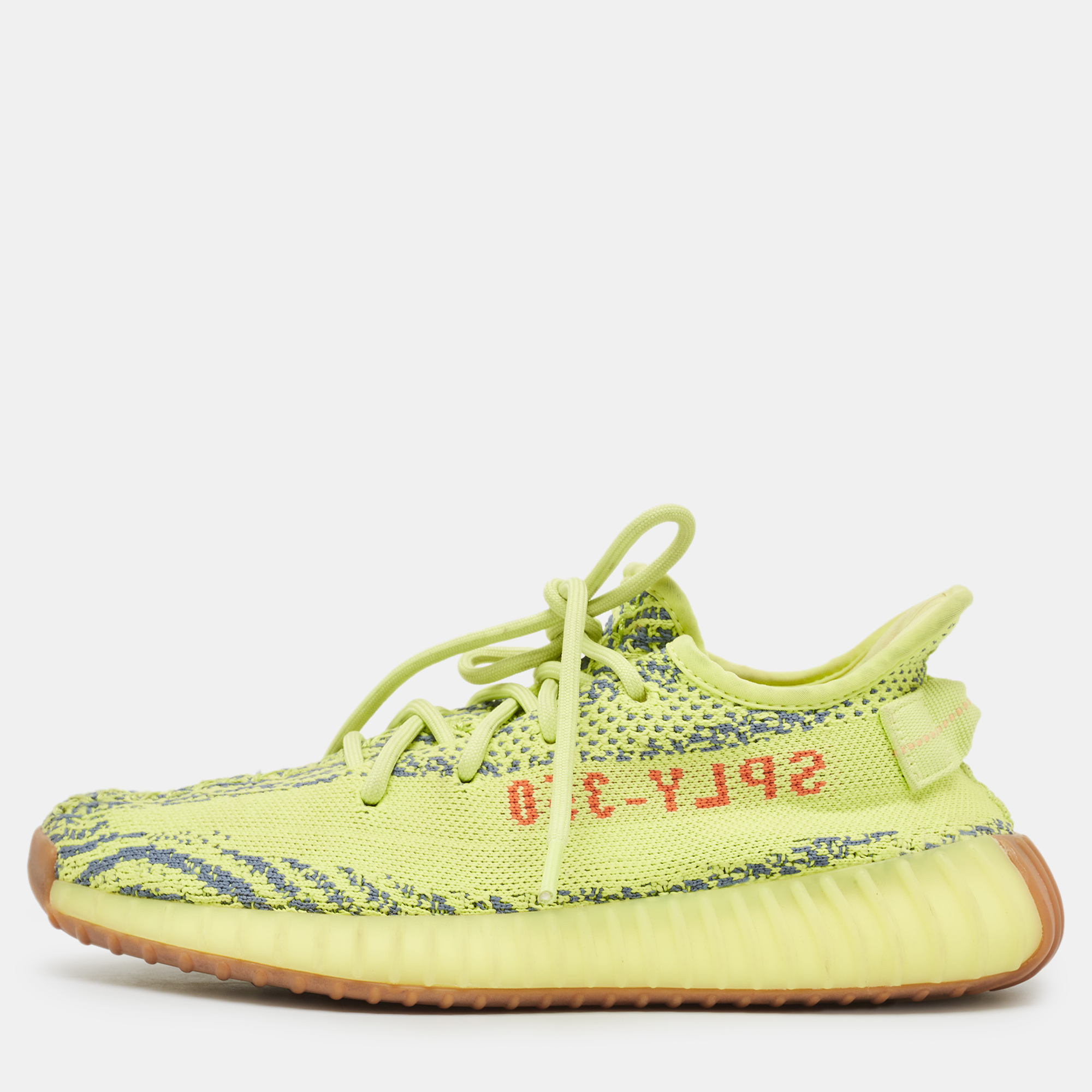 

Yeezy x Adidas Neon Yellow/Blue Knit Fabric Boost 350 V2 Semi Frozen Yellow Sneakers Size 39 1/3