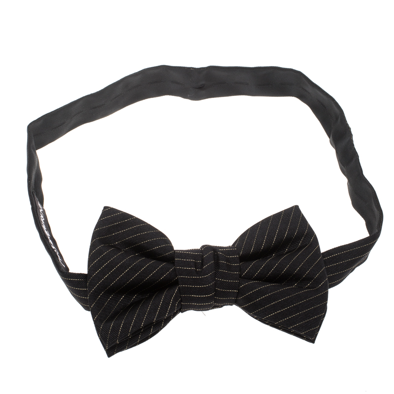 Yves Saint Laurent Black Lurex Striped Silk Bow Tie