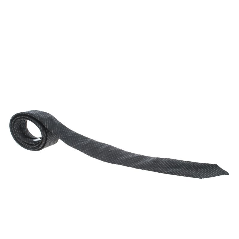 Pre Owned Yves Saint Laurent Black Lurex Striped Silk Tie