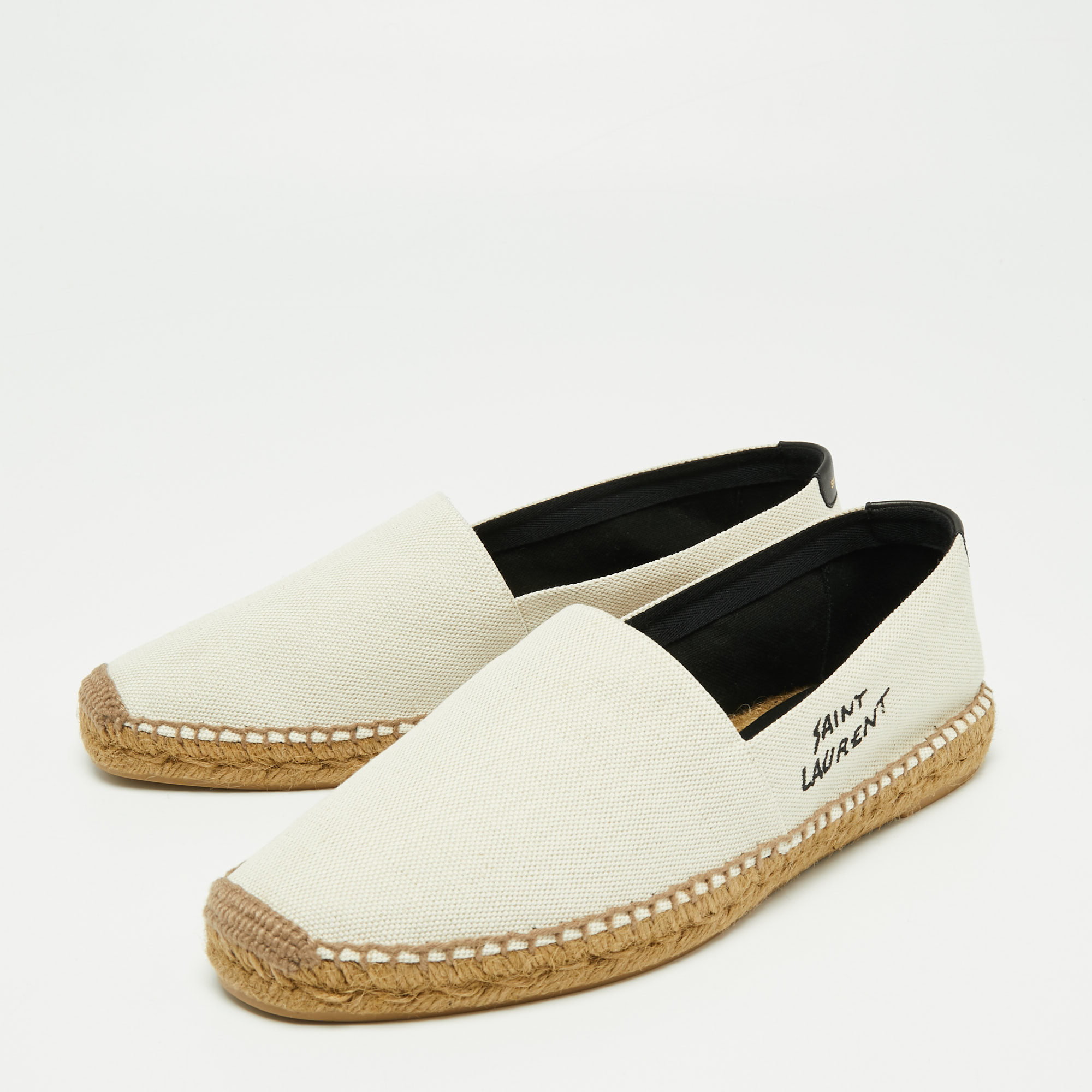 

Saint Laurent Beige Canvas Logo Embroidered Espadrilles Sneakers Size