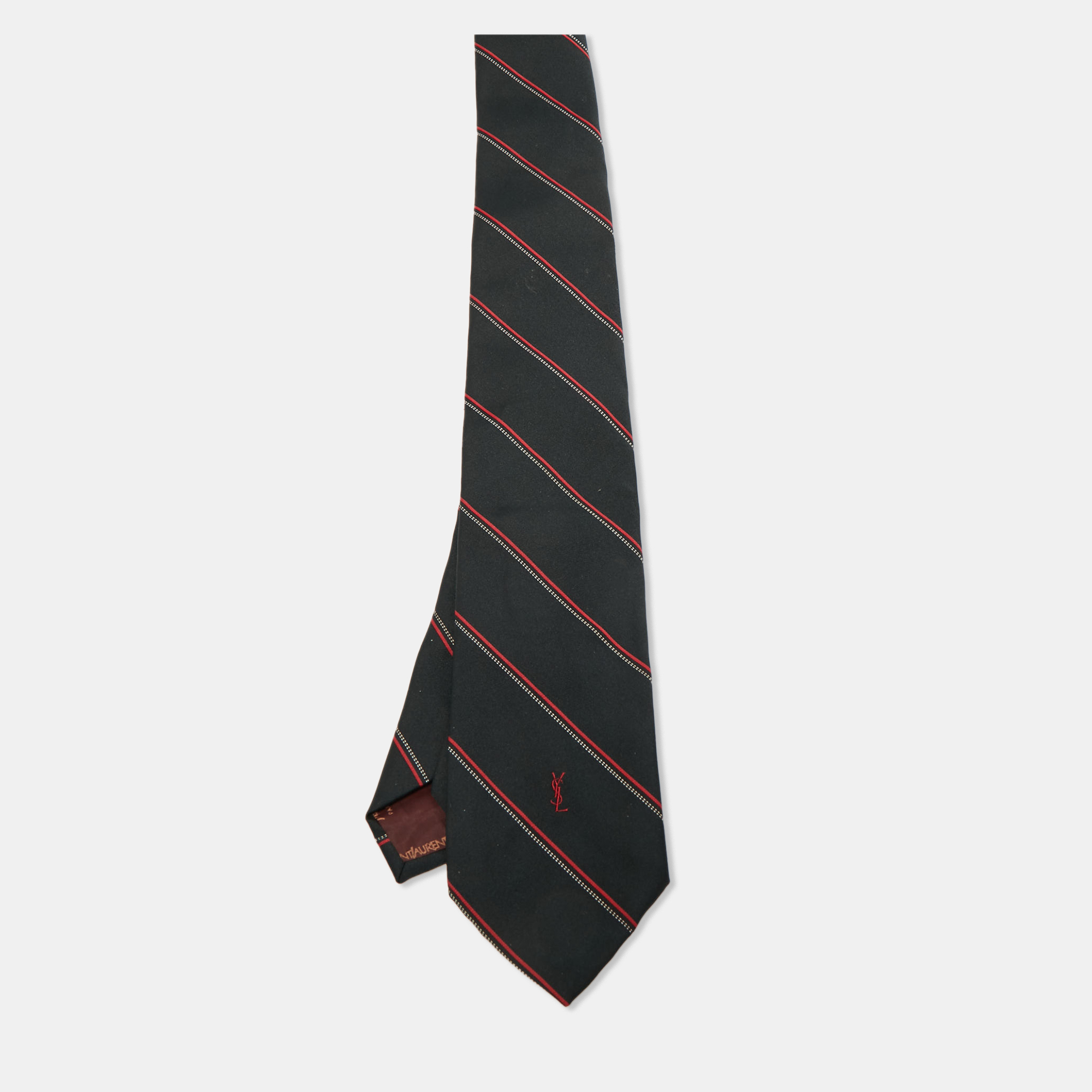 

Yves Saint Laurent Vintage Black/Red Diagonal Striped Silk Tie