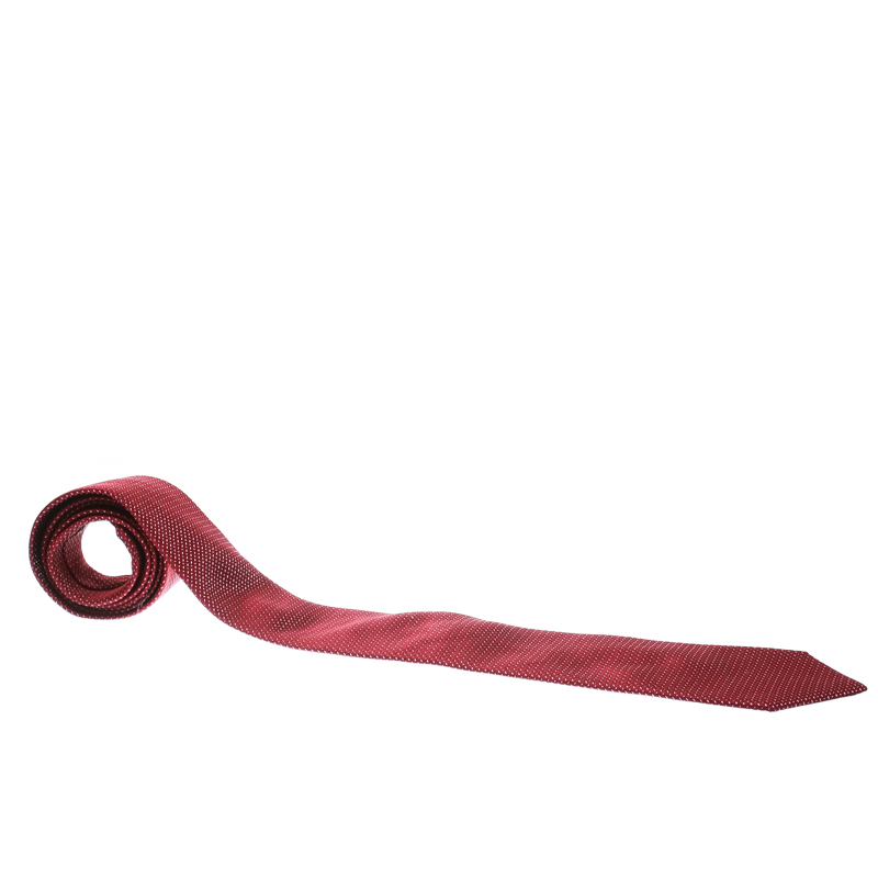 Pre Owned Yves Saint Laurent Red and Pink Embroidered Silk Traditional Tie