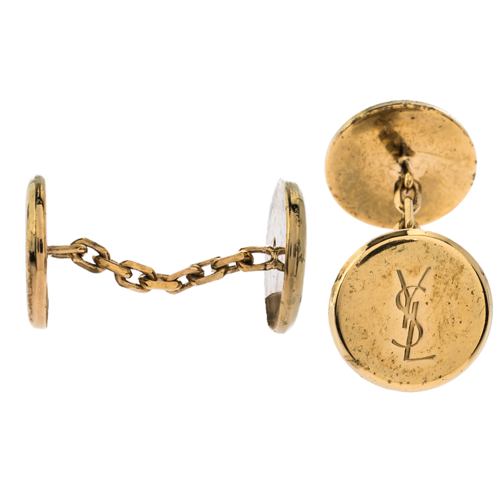 

Yves Saint Laurent Gold Tone Round Logo Cufflinks