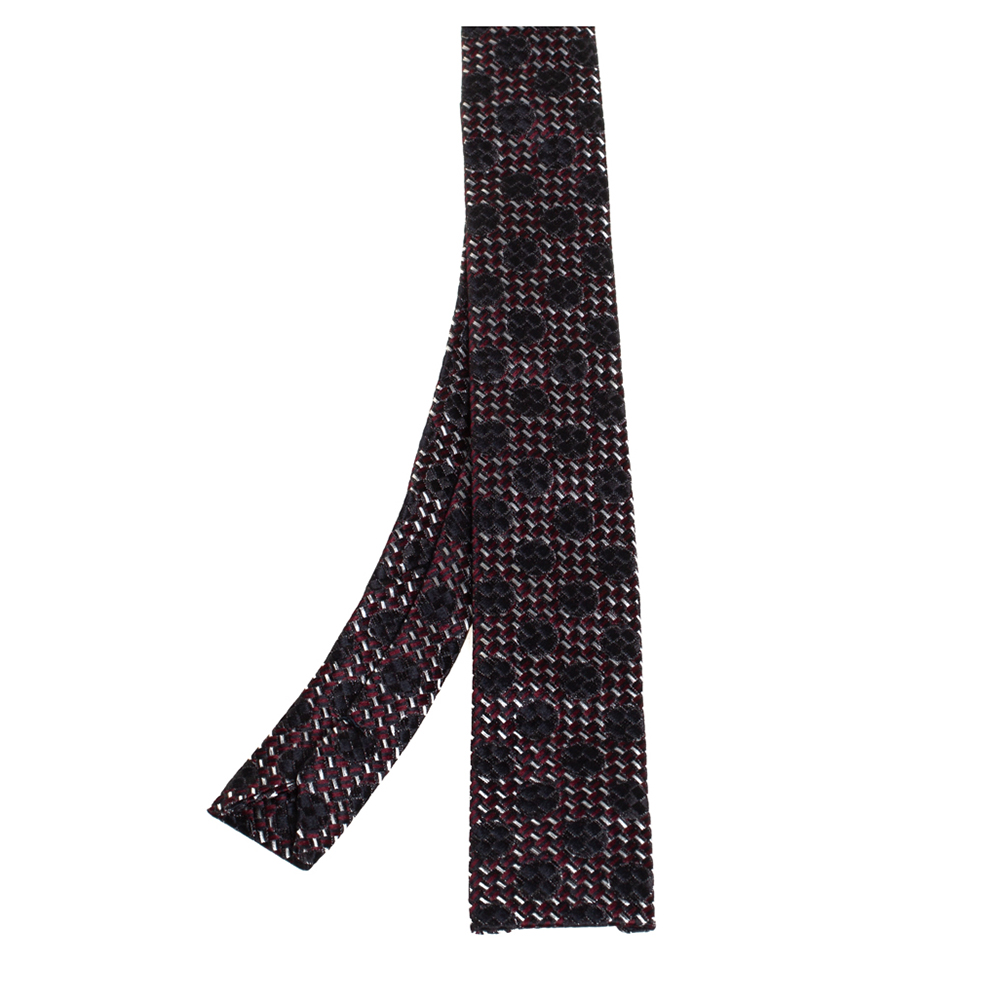 Pre-owned Saint Laurent Black Jacquard Square Tip Silk Skinny Tie