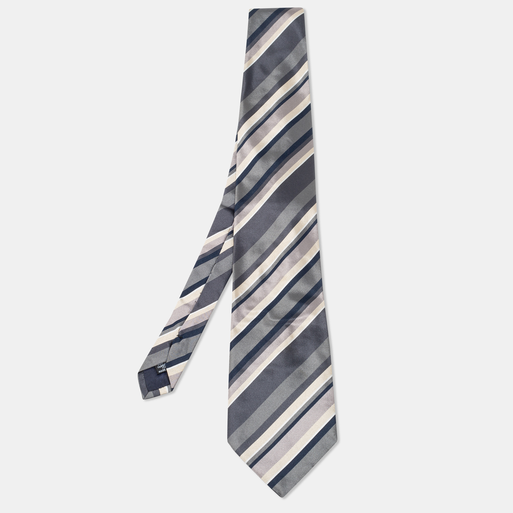 

Yves Saint Laurent Vintage Grey Striped Silk Tie