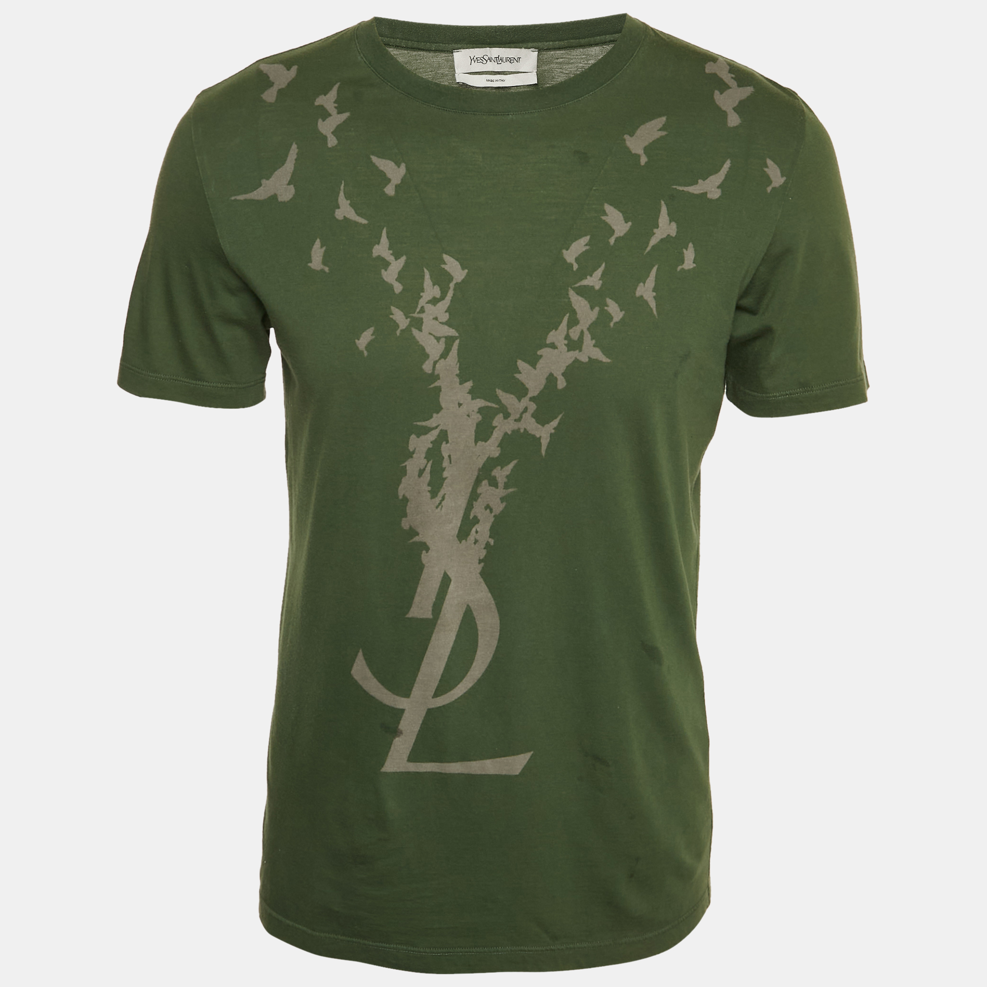 

Yves Saint Laurent Paris Green Printed Jersey Crewneck T-Shirt S