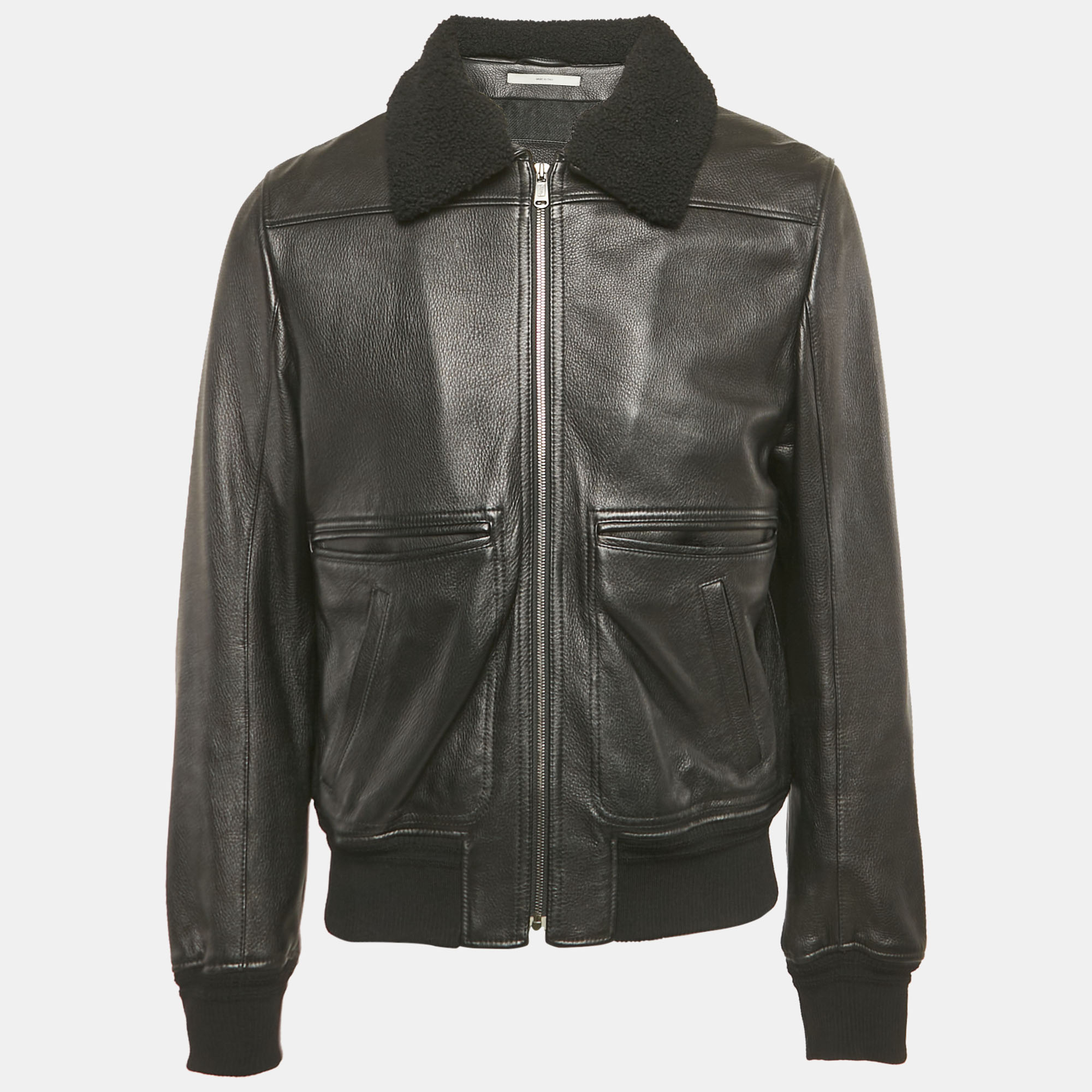 

Saint Laurent Paris Black Shearling Trim Leather Jacket XL, Transparent