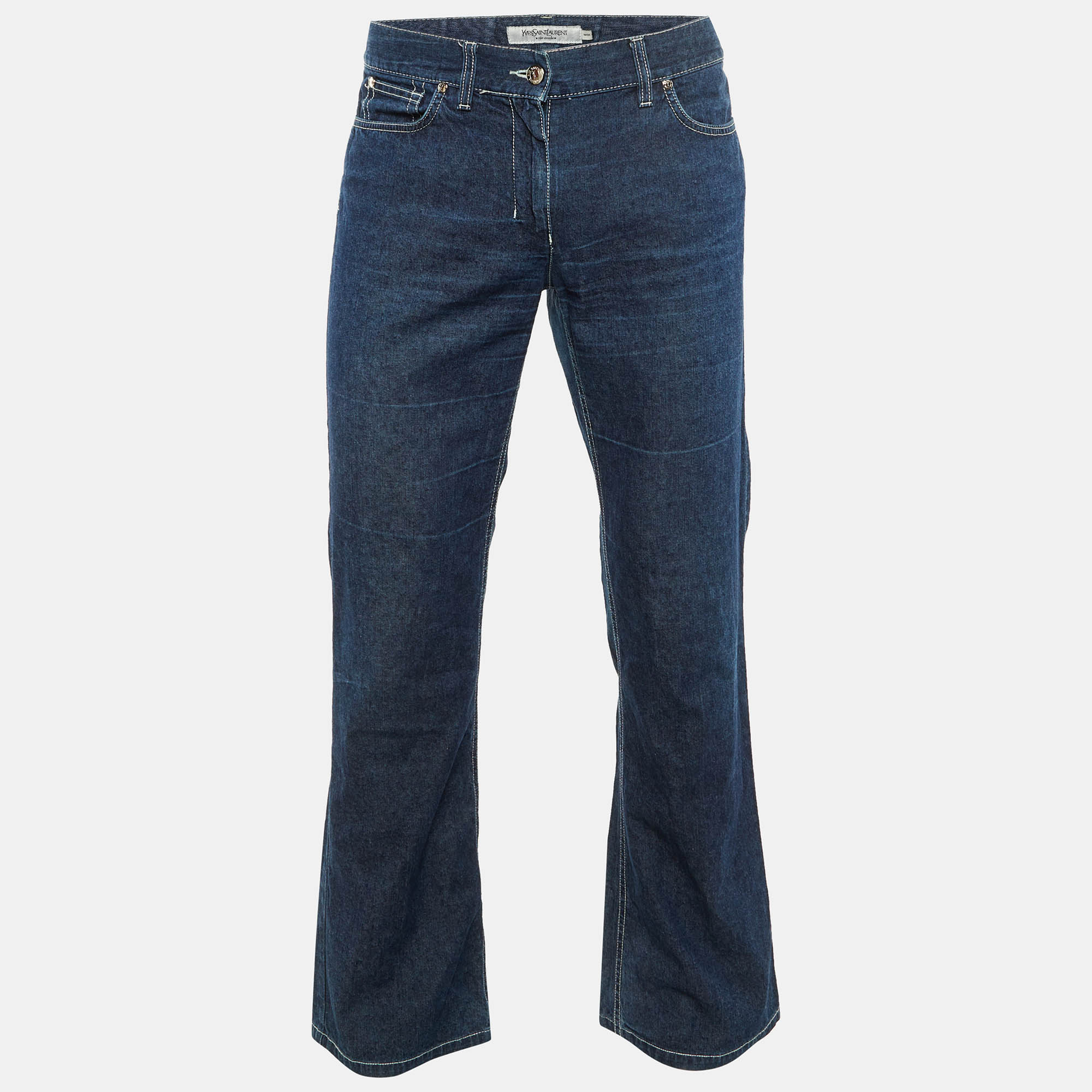 Pre-owned Saint Laurent Rive Gauche Blue Denim Boot Cut Jeans M/waist 35"