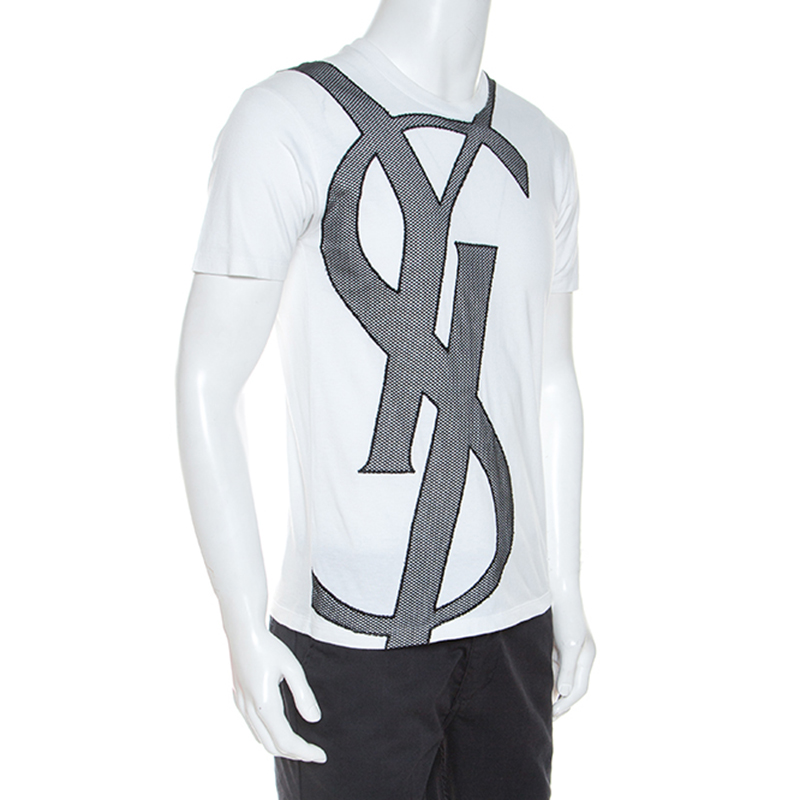 

Yves Saint Laurent White Cotton Contrast Mesh Logo Detail T Shirt