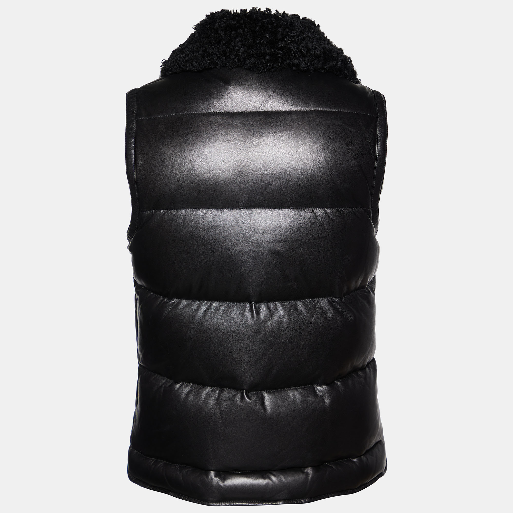 

Yves Saint Laurent Black Leather Fur Collar Sleeveless Jacket