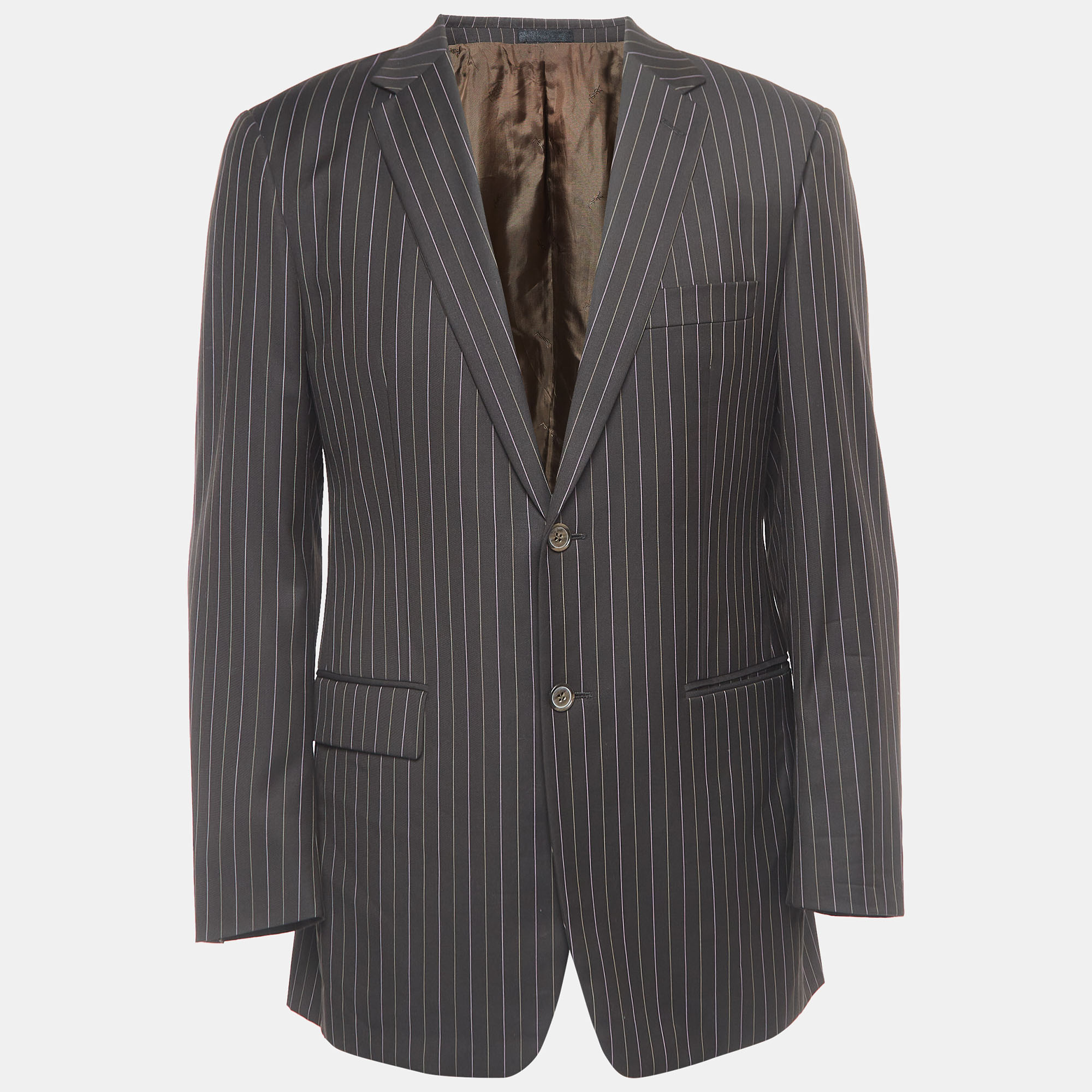 

Yves Saint Laurent Vintage Brown Striped Wool Single Breasted Blazer