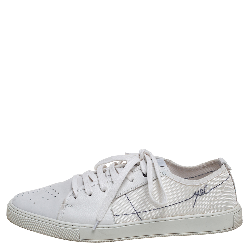 

Yves Saint Laurent White Leather And Canvas Lace Up Sneakers Size