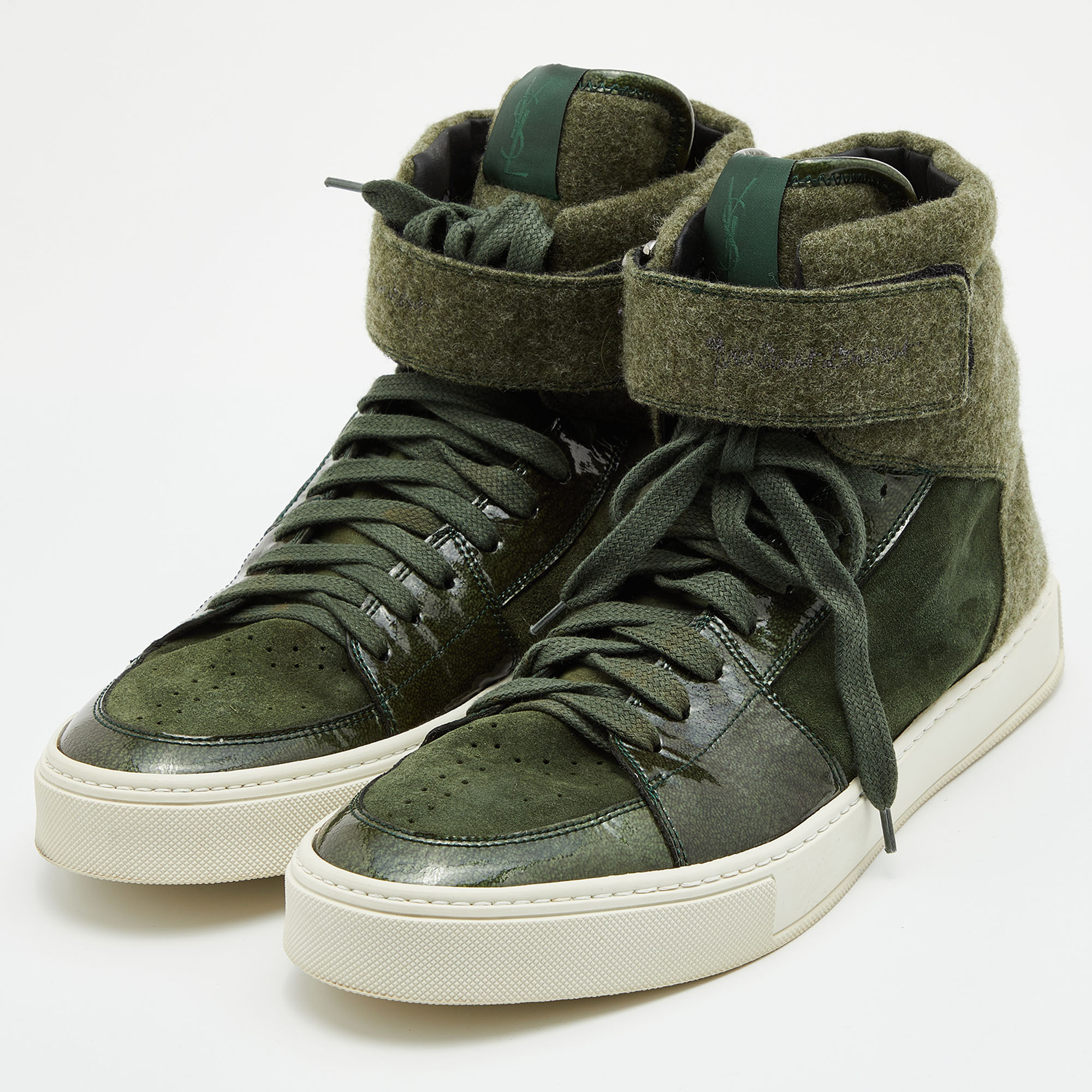 

Yves Saint Laurent Green Suede and Fabric High Top Sneakers Size