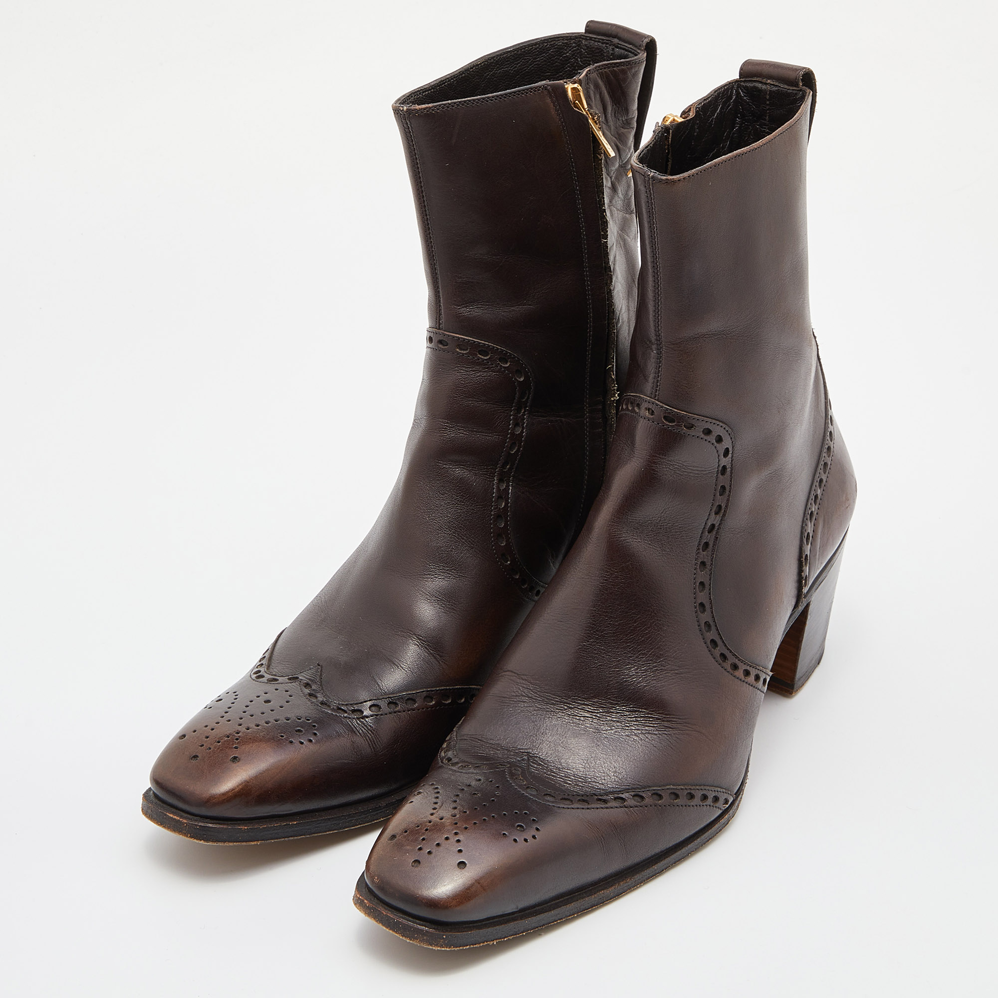 

Yves Saint Laurent Dark Brown Leather Ankle Boots Size