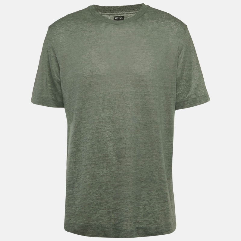 

Z Zegna Green Melange Linen Knit Crew Neck T-Shirt L