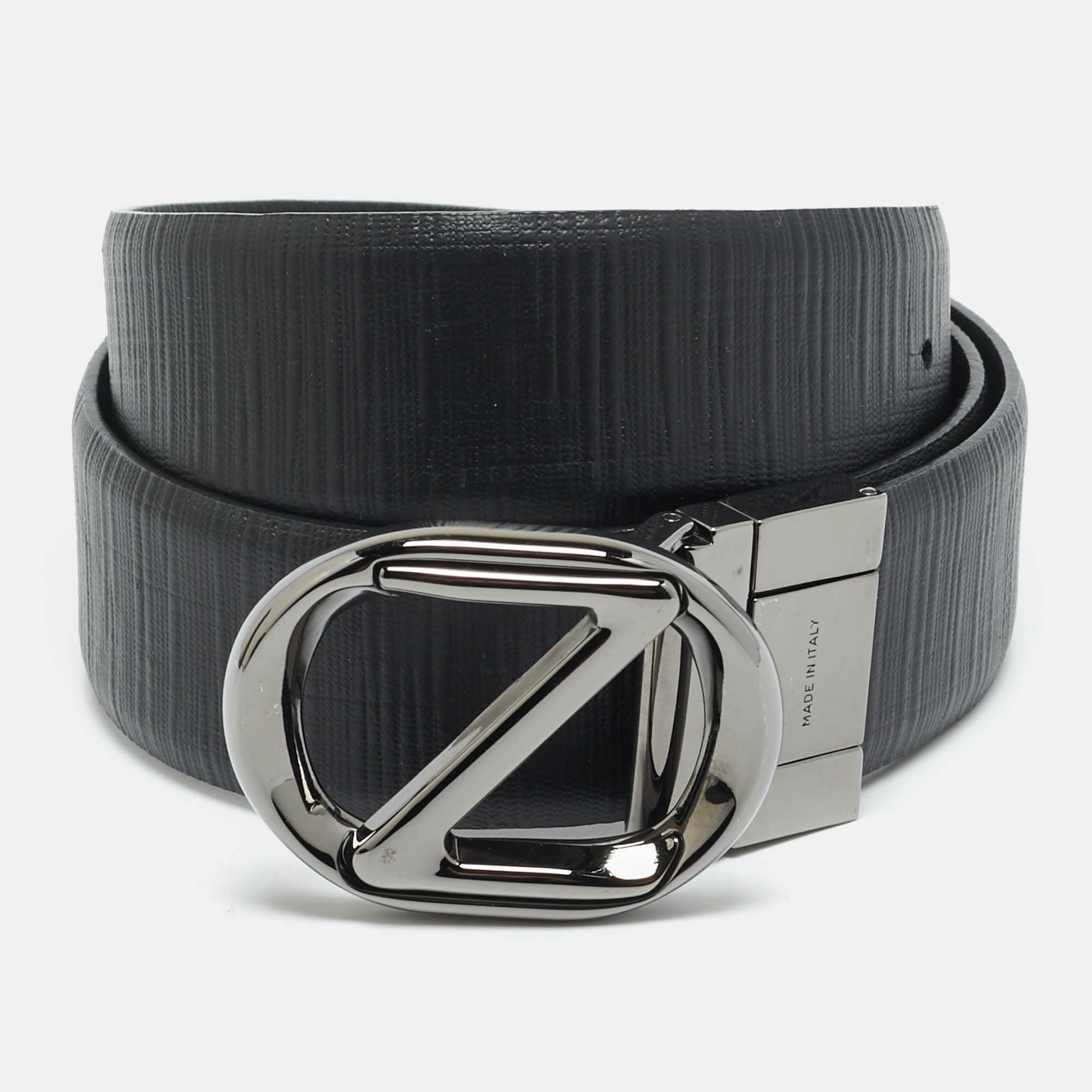 

Z Zegna Logo  Reversible Buckle Belt Black Leather