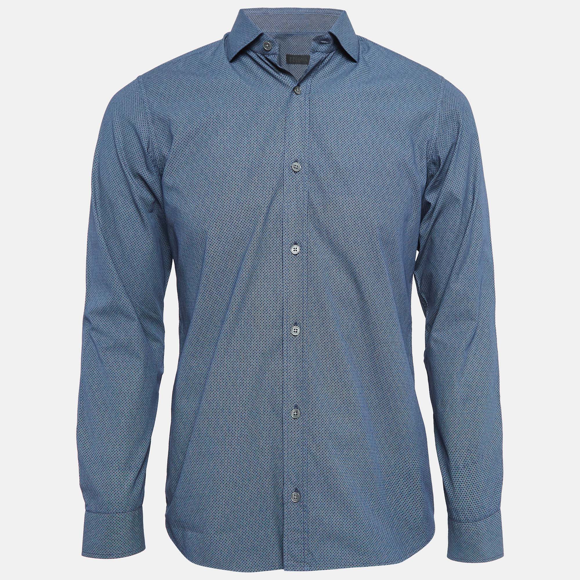 

Z Zegna Blue Printed Cotton Button Front Shirt S