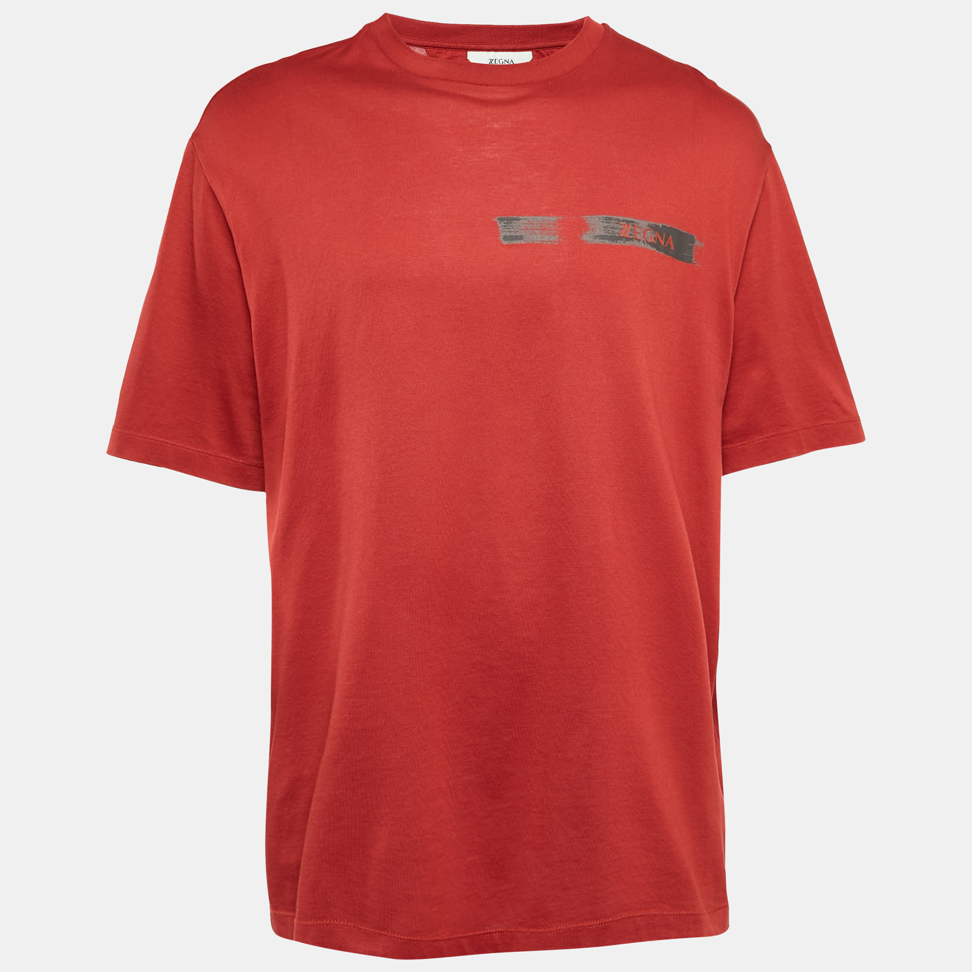 

Z Zegna Red Logo Print Cotton Crew Neck T-Shirt L