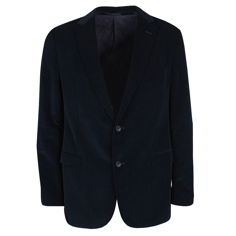Z Zegna Harry Rosen Navy Blue Checked Velvet Drop 8 Deco Blazer XXL