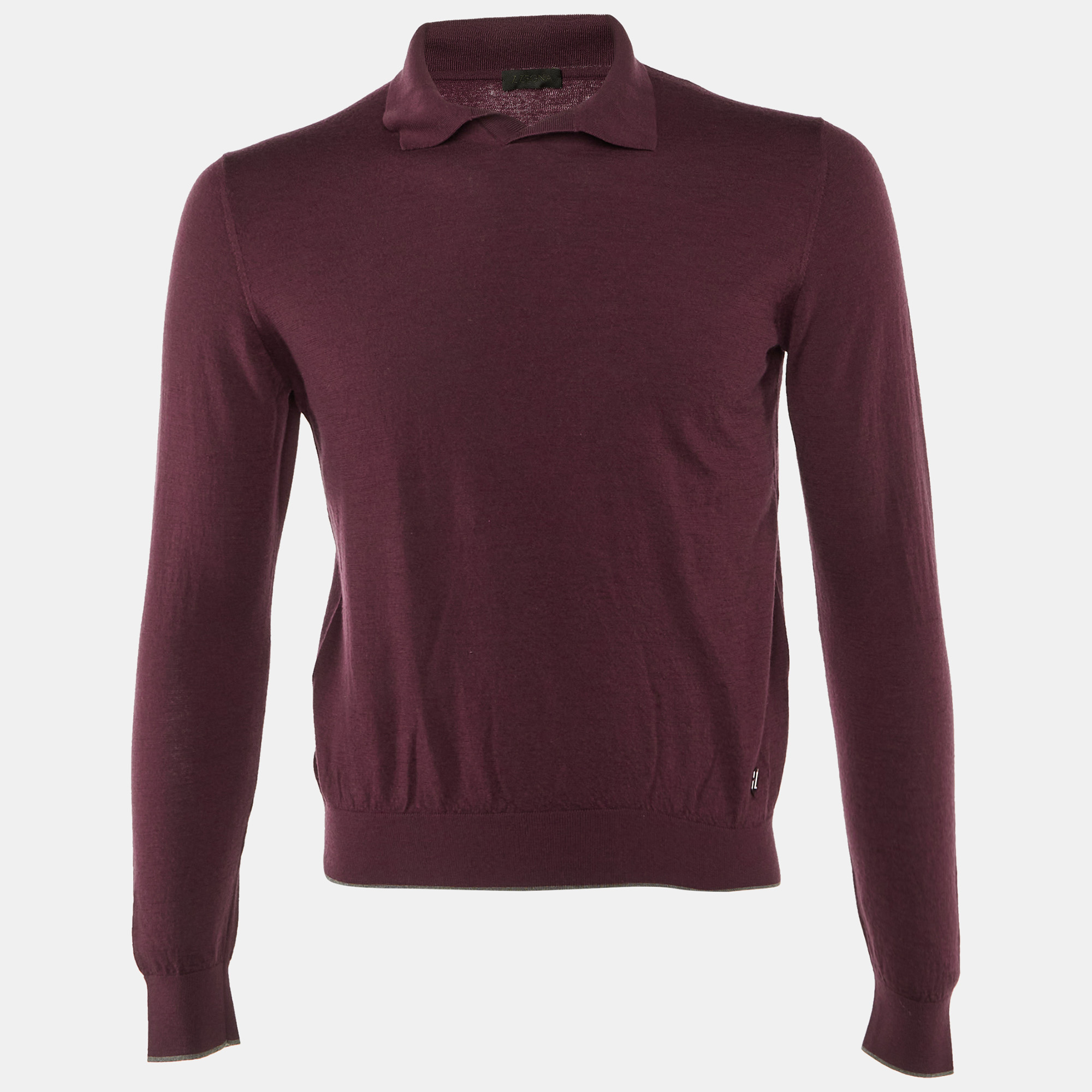 

Z Zegna Burgundy Wool Knit Polo Sweater L