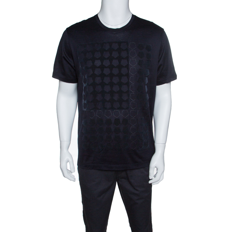 Z Zegna Navy Blue Pentagon Flock Printed Short Sleeve T-Shirt XL