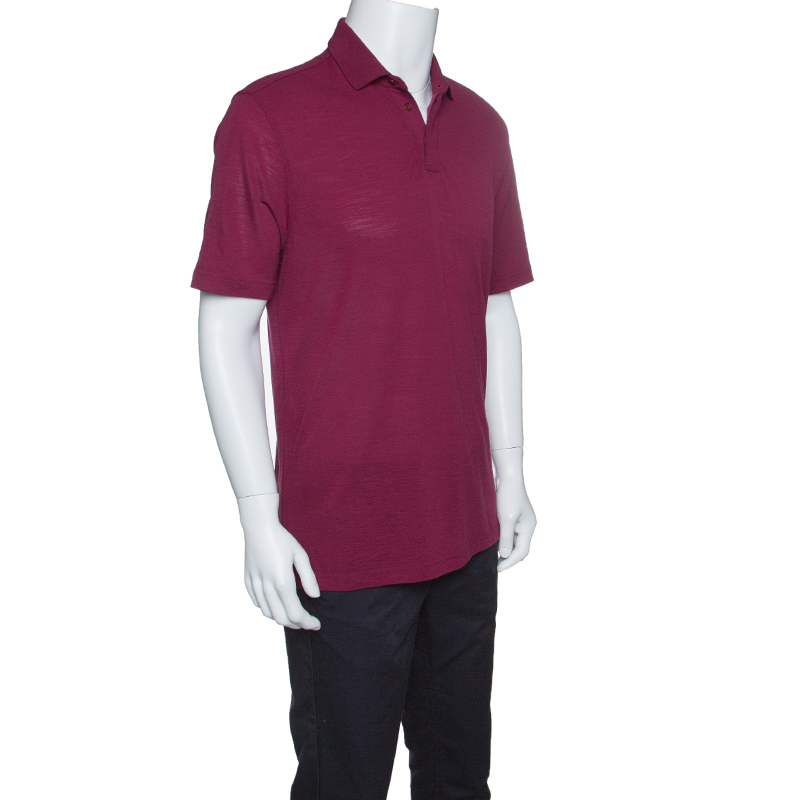 

Z Zegna Techmerino Burgundy Honeycomb Knit Polo T-Shirt