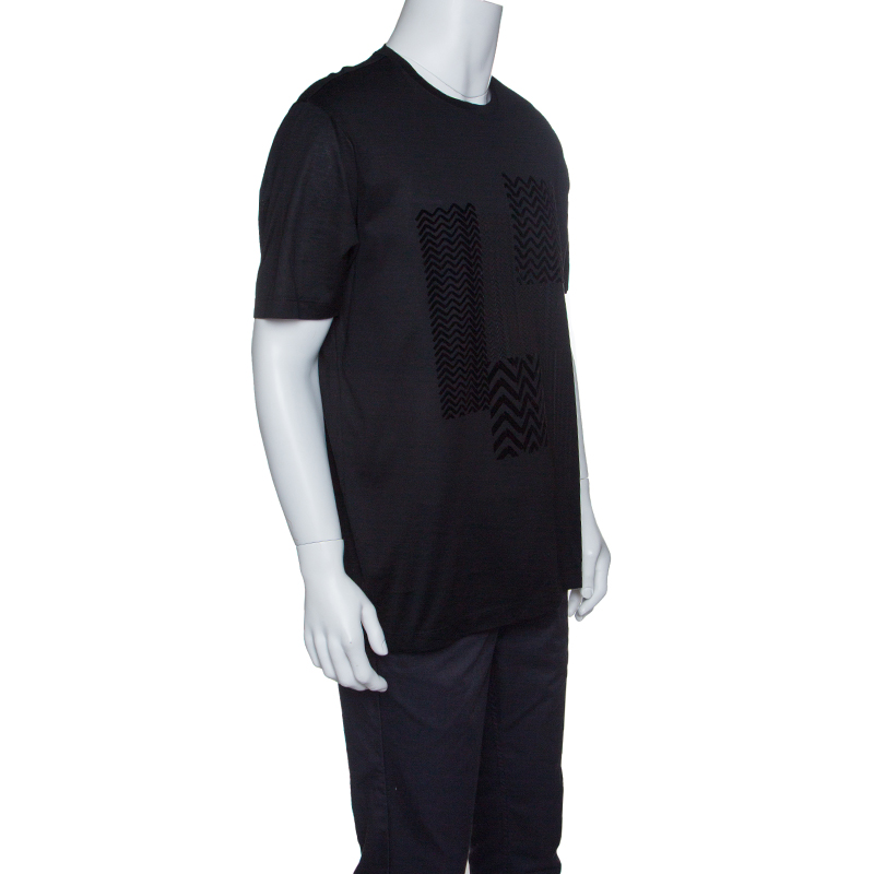 

Z Zegna Black Zigzag Flock Printed Short Sleeve T-Shirt