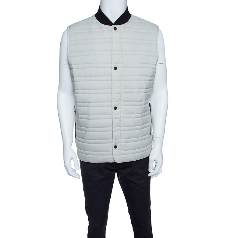 Z Zegna Thermore Beige Quilted Zip Front Sleeveless Jacket L