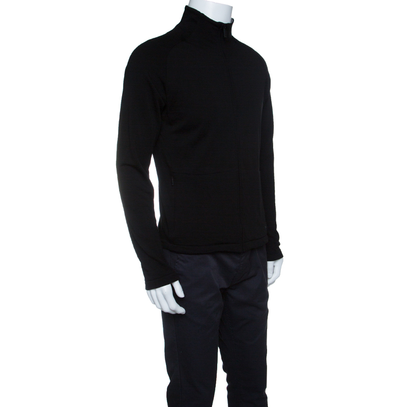 

Z Zegna Technomerino Black Wool Contrast Neck Zip Front Sweatshirt