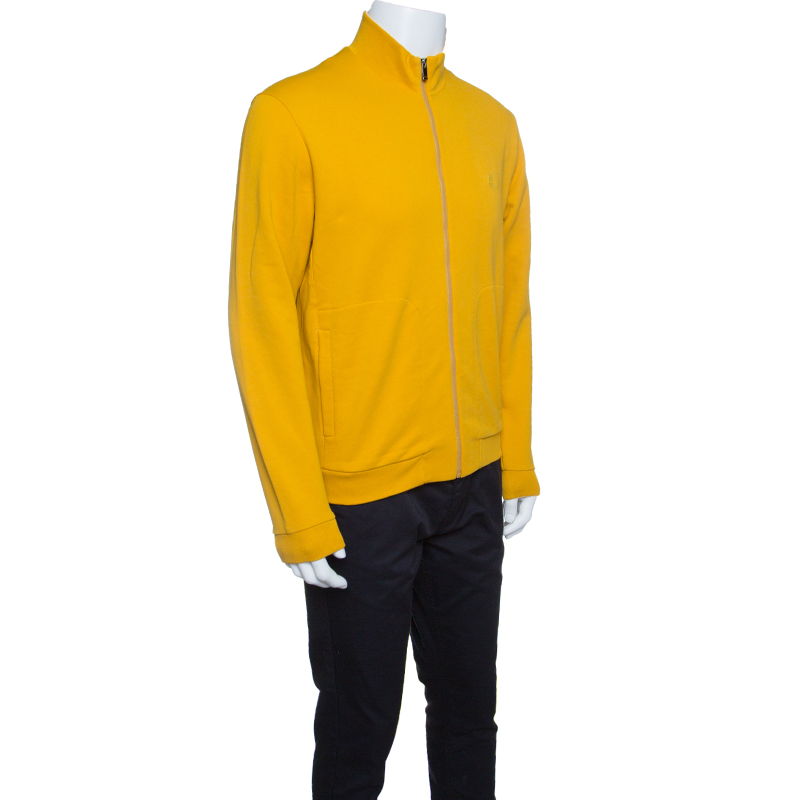 

Z Zegna Yellow Cotton Knit Ribbed Trim Zip Front Sweatshirt