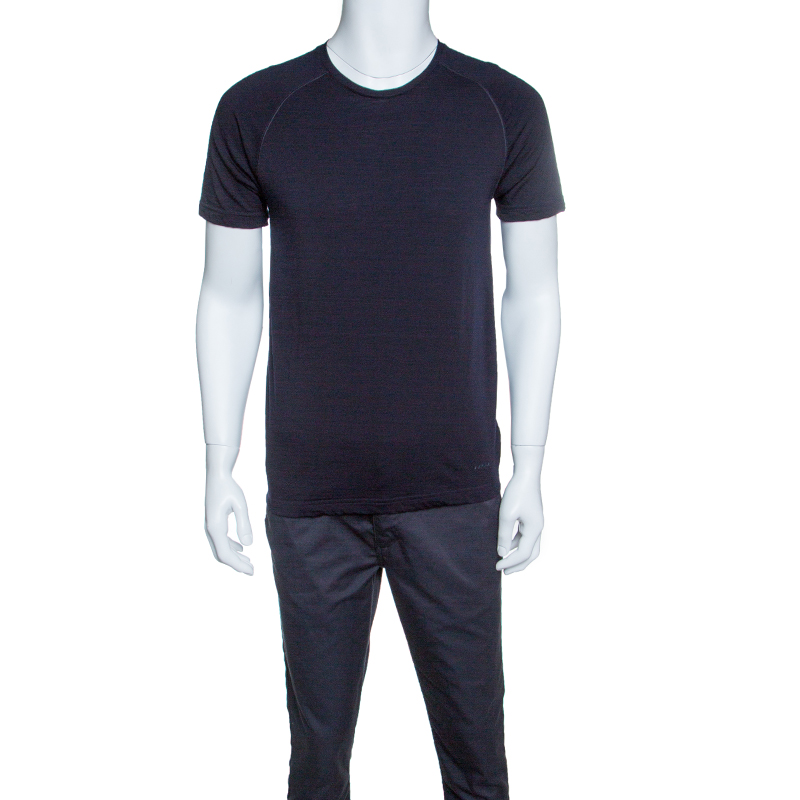 Pre Owned Z Zegna Techmerino Navy Blue Slub Jersey Raglan Sleeve T-Shirt M