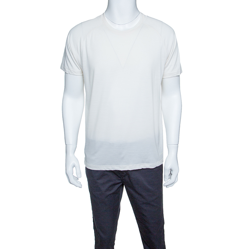 Pre Owned Z Zegna Techmerino Cream Wool Jersey Crew Neck T-Shirt L