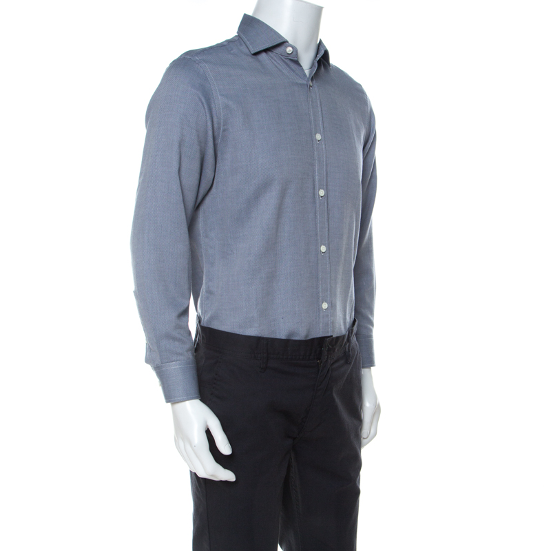 

Z Zegna Bicolor Woven Cotton Long Sleeve Button Front Shirt, Grey