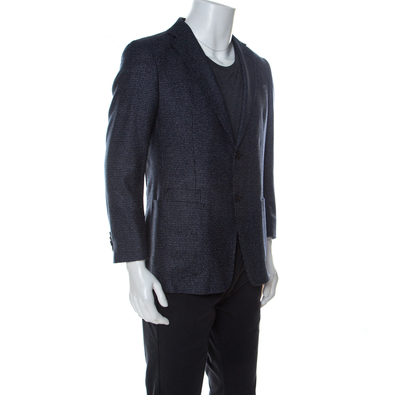 

Z Zegna Blue Checkered Silk Wool Turati Light Blazer, Black