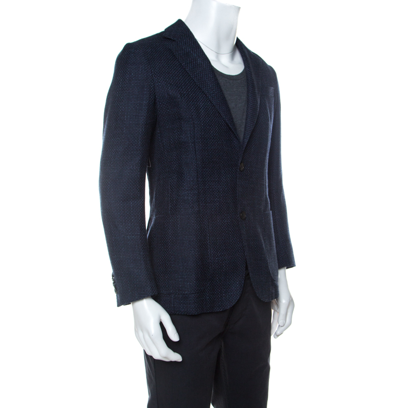 

Z Zegna Navy Blue Wool and Cotton Woven Blazer