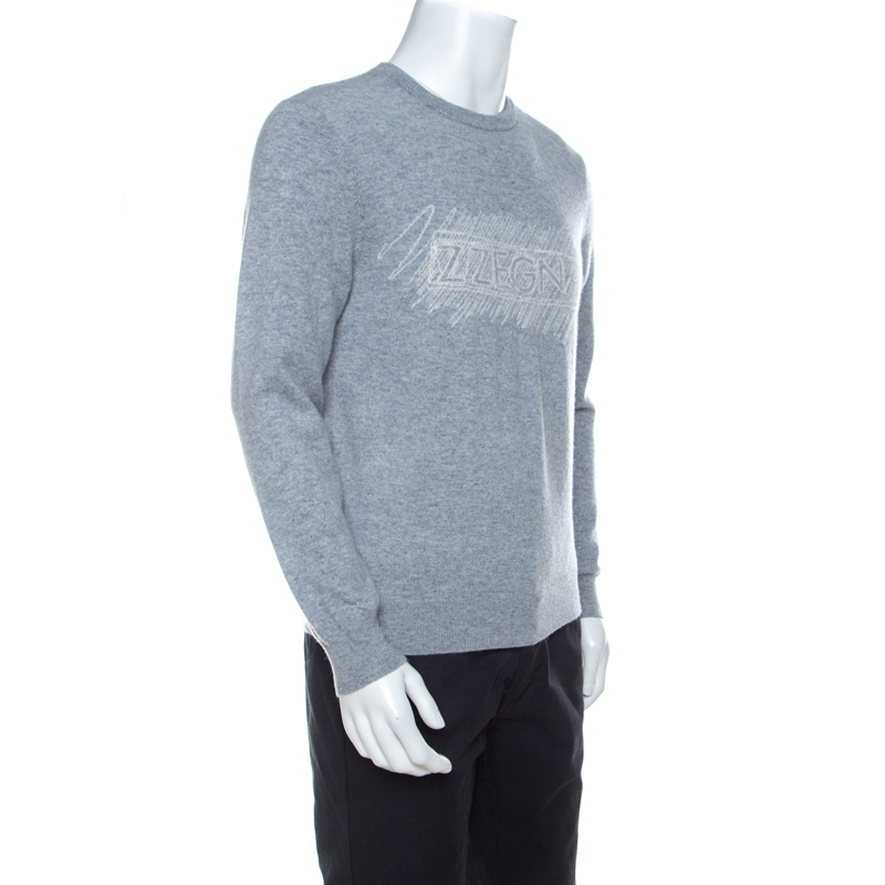 

Z Zegna Grey Cashmere Blend Crew Neck Sweater